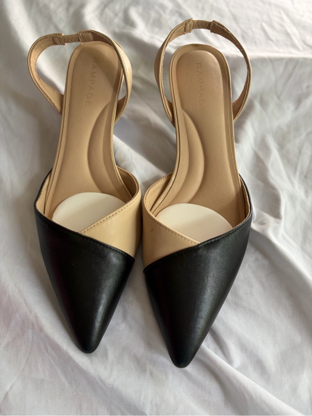 Rampage Black and Cream Pointed Slingback Flats